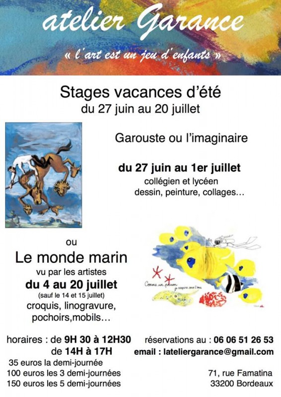 Atelier dessin, peinture, enfants, adolescents, Bordeaux, apprendre à dessiner, peindre, Garouste, imaginaire