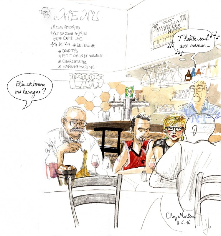 Chez Marlène, restaurant Bordeaux, illustration Bordeaux, Julie Blaquié