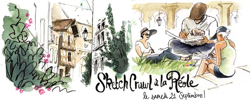 balade dessinée, sketchcrawl, La Réole