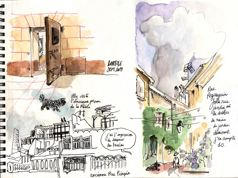 Sketchcrawl, La Réole, illustration bordeaux, julie Blaquié 2019, aquarelle, croquis